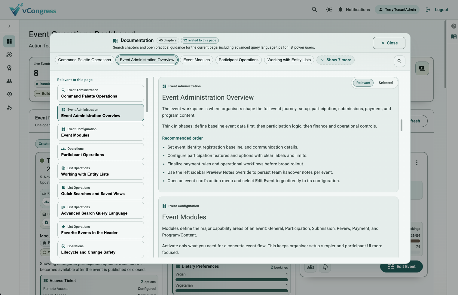 Contextual in-app documentation inside the workspace