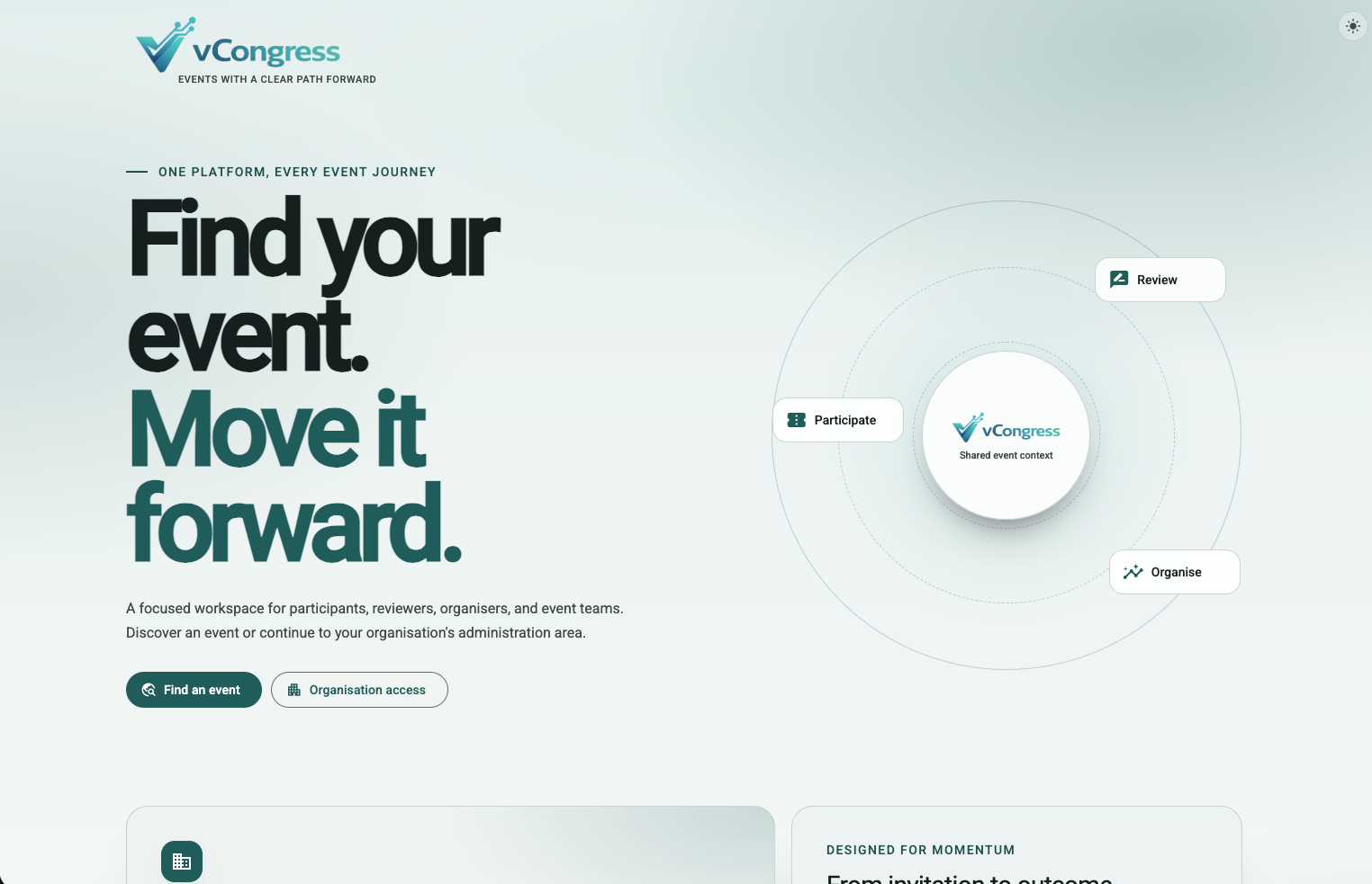vCongress workspace overview with event and operations navigation